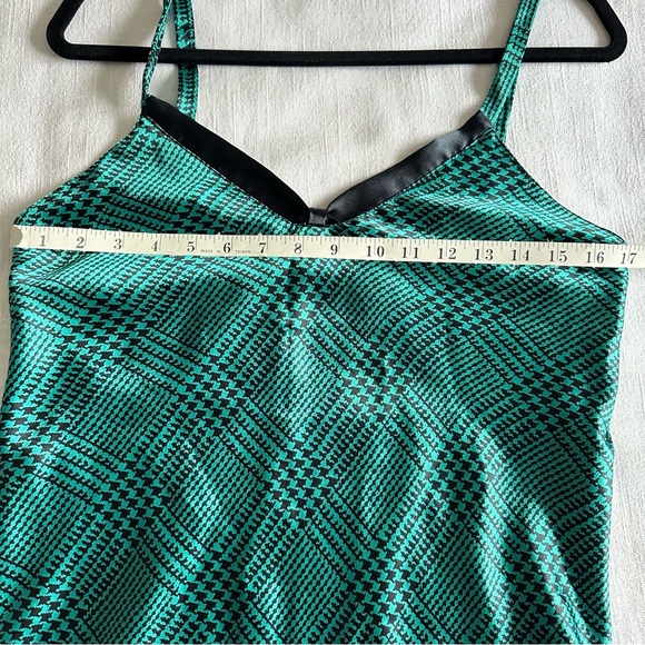 Vintage Body Drama Dress Womens M Green Black Houndstooth Slip 90s Y2k Retro - Picture 5 of 9